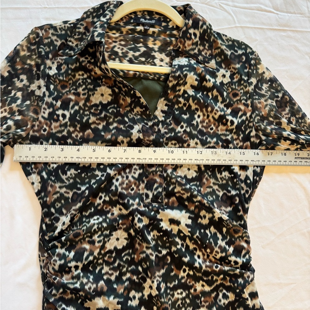 Madewell Floral Mesh Midi Dress Long Sleeve Size L Fitted Stretch - Picture 4 of 6